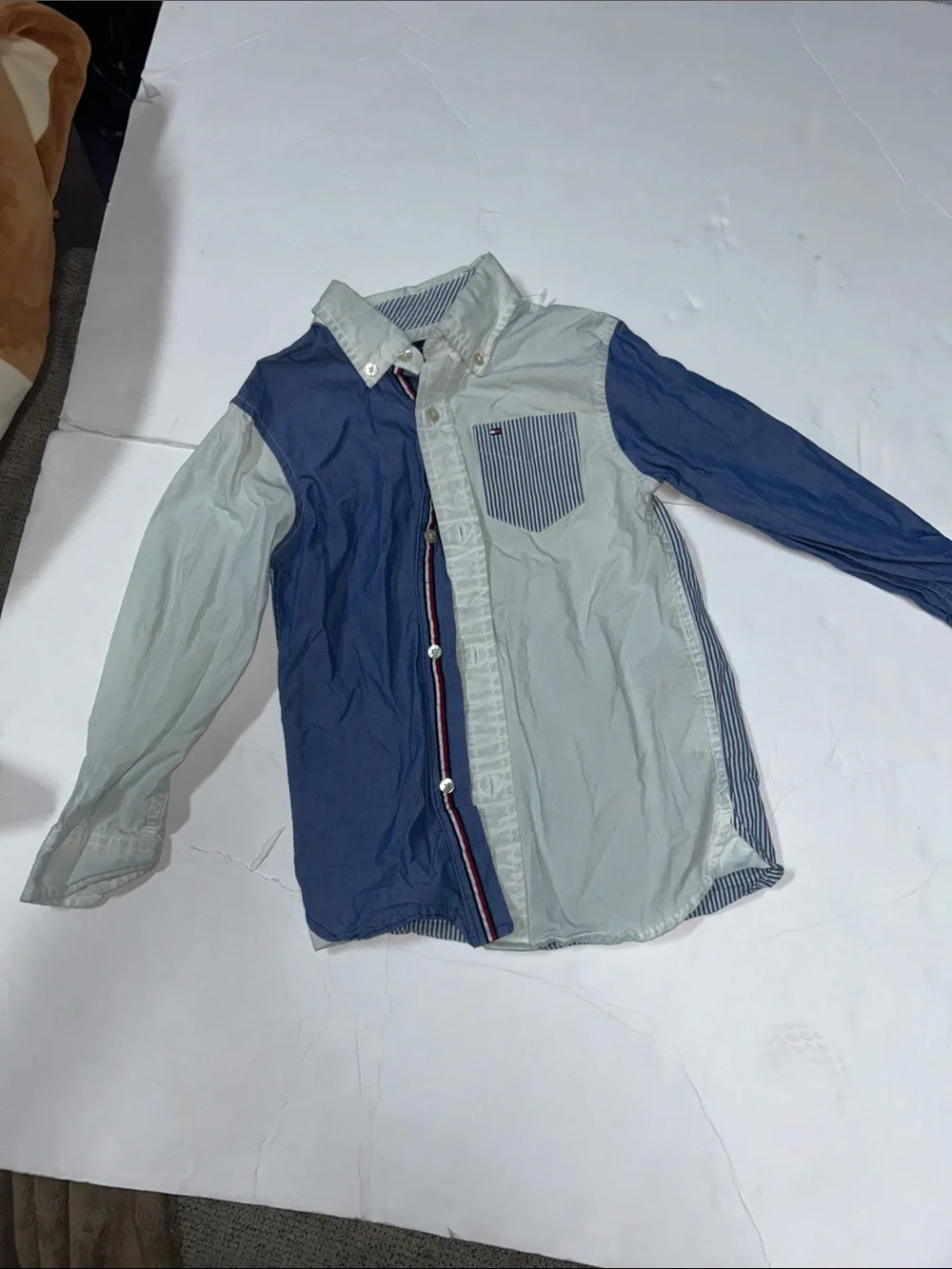 Tommy Hilfiger Boys Two-Tone Blue Button-Up Shirt Shirt Size XS 4/5